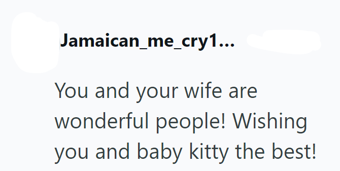 Jamaican_me_cry1... You and your wife are wonderful people! Wishing you and baby kitty the best!