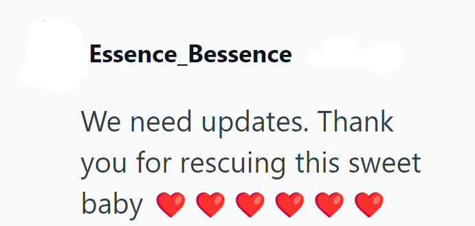 Essence_Bessence We need updates. Thank you for rescuing this sweet baby