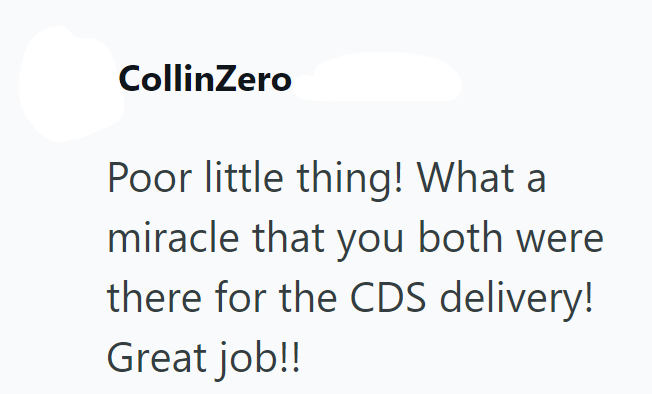CollinZero Poor little thing! What a miracle that you both were there for the CDS delivery! Great job!!