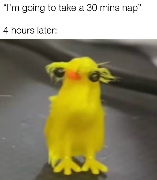 "I'm going to take a 30 mins nap" 4 hours later: