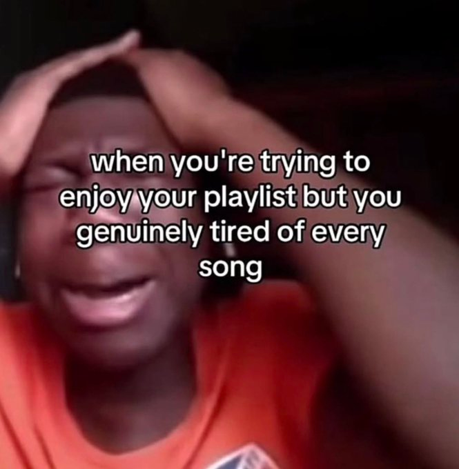 when you're trying to enjoy your playlist but you genuinely tired of every song