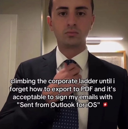 climbing the corporate ladder until i forget how to export to PDF and it's acceptable to sign my emails with "Sent from Outlook for iOS" *