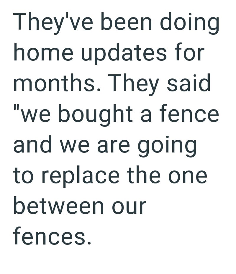 They've been doing home updates for months. They said "we bought a fence and we are going to replace the one between our fences.