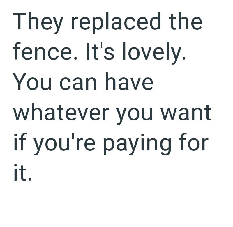 They replaced the fence. It's lovely. You can have whatever you want if you're paying for it.