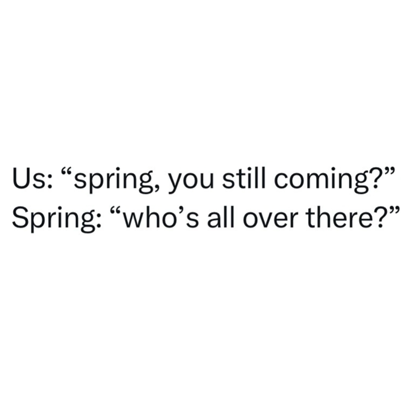 Us: "spring, you still coming?” Spring: "who's all over there?"