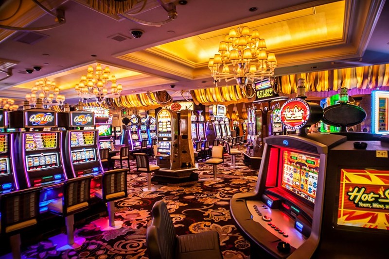 Casino floor with ornate chandelier