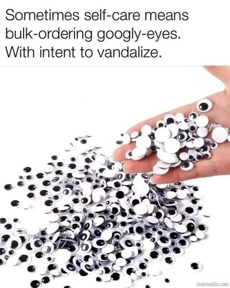 Sometimes self-care means bulk-ordering googly-eyes. With intent to vandalize. tematic.net