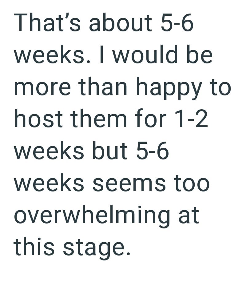 That's about 5-6 weeks. I would be more than happy to host them for 1-2 weeks but 5-6 weeks seems too overwhelming at this stage.