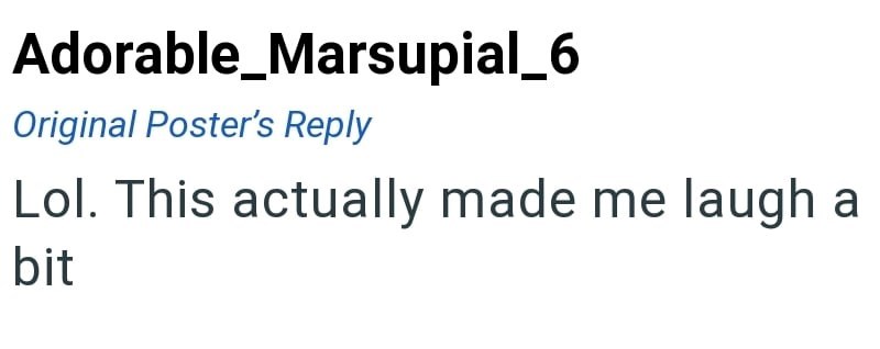 Adorable_Marsupial_6 Original Poster's Reply Lol. This actually made me laugh a bit