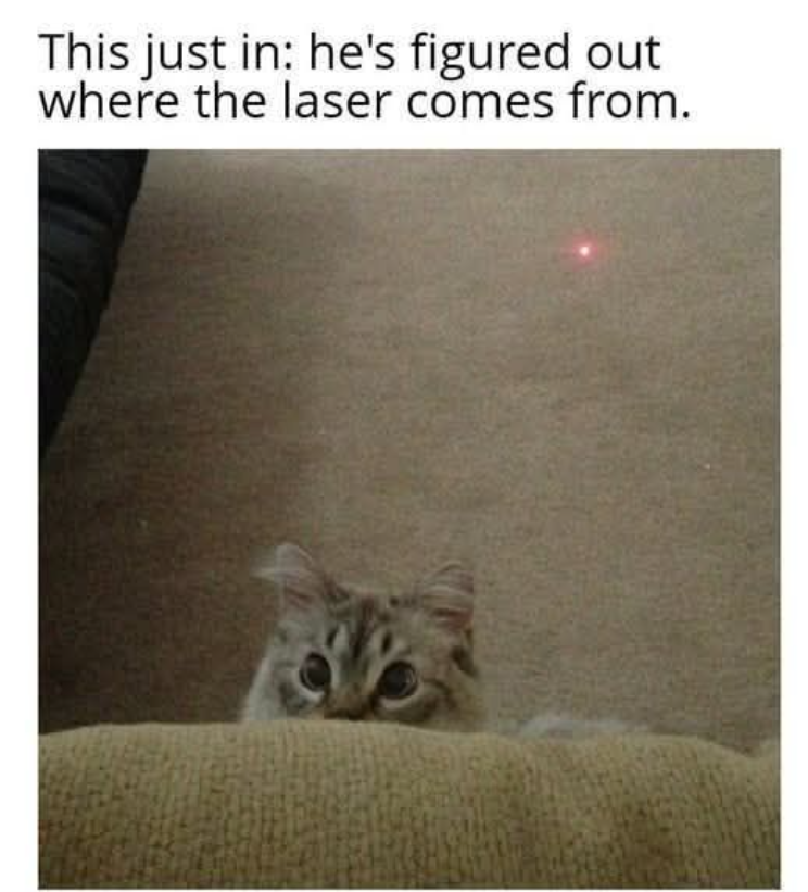 This just in: he's figured out where the laser comes from.