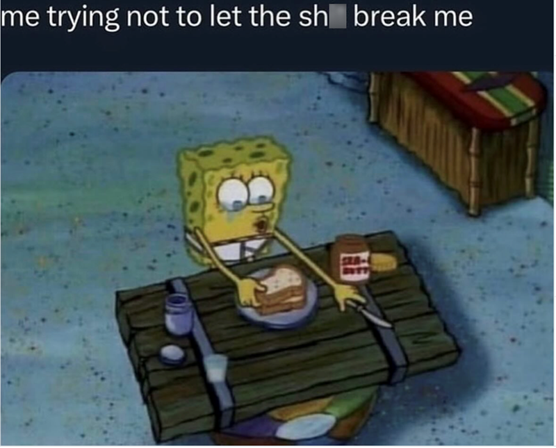 me trying not to let the sh break me