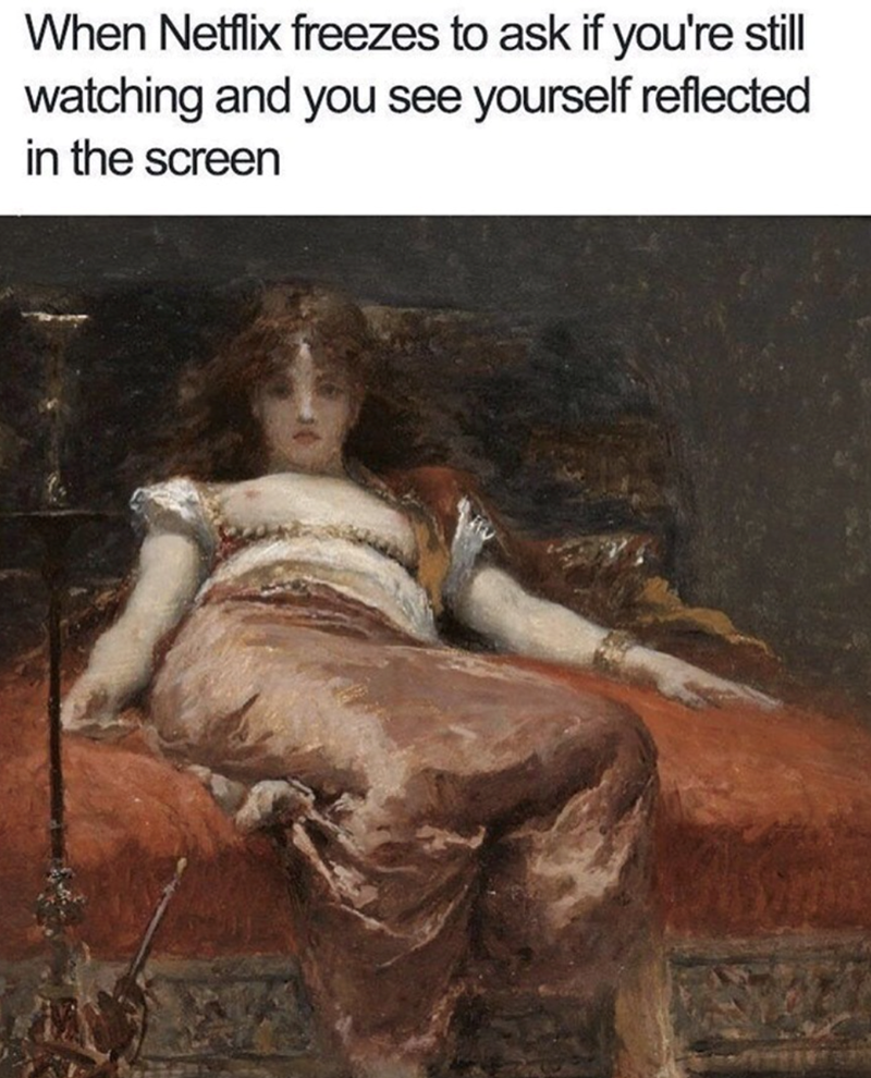 When Netflix freezes to ask if you're still watching and you see yourself reflected in the screen