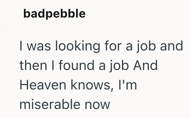 badpebble I was looking for a job and then I found a job And Heaven knows, I'm miserable now