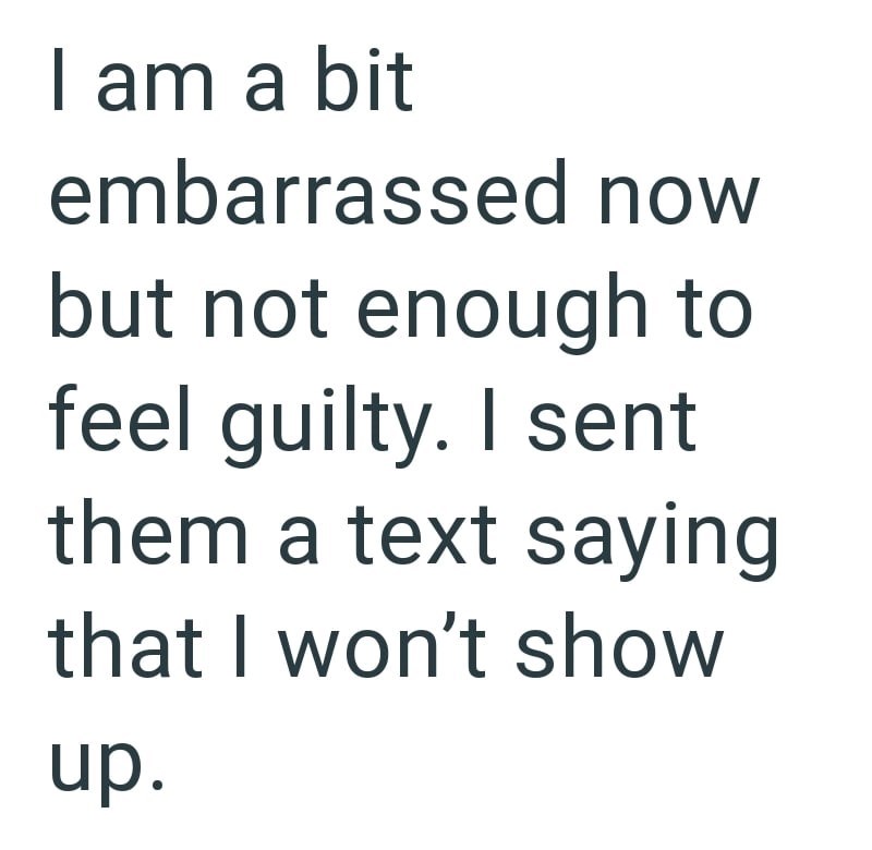I am a bit embarrassed now but not enough to feel guilty. I sent them a text saying that I won't show up.