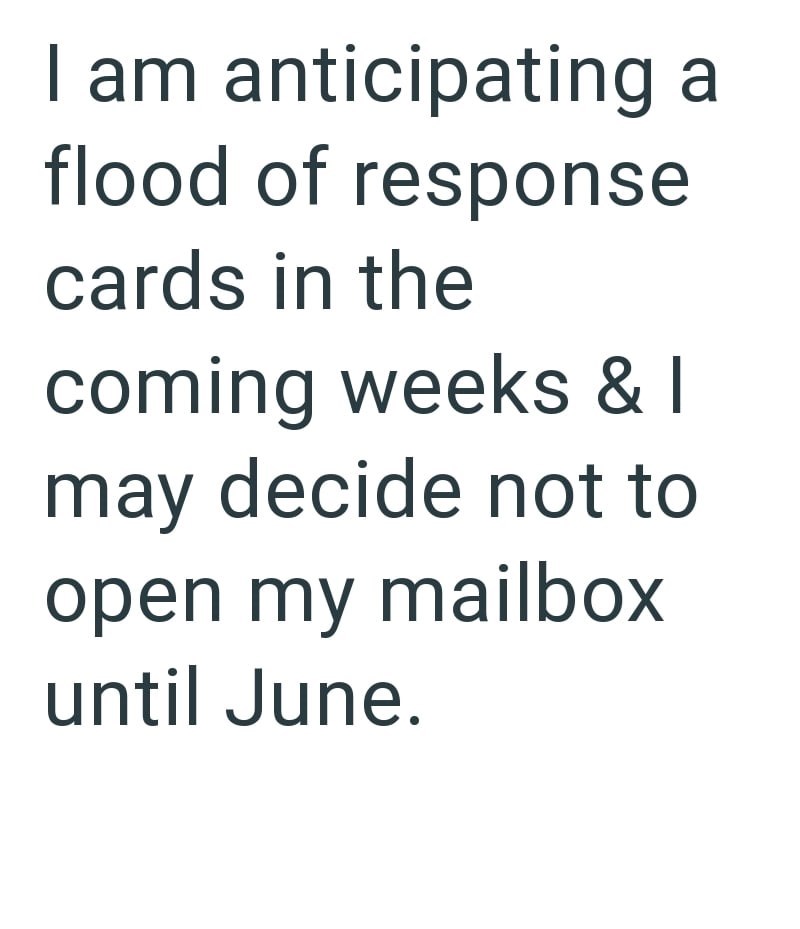 I am anticipating a flood of response cards in the coming weeks & I may decide not to open my mailbox until June.
