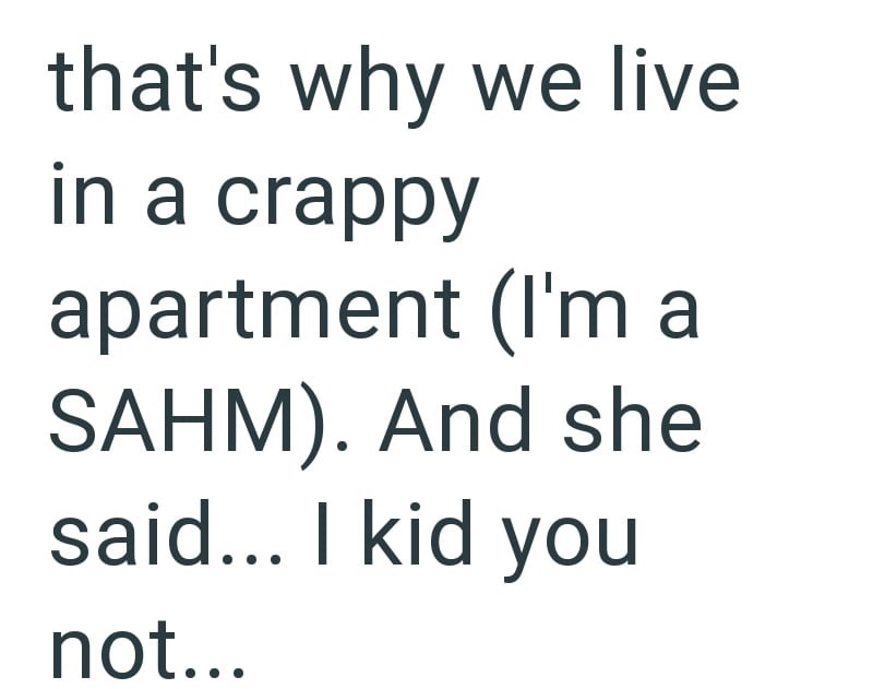 that's why we live in a crappy apartment (I'm a SAHM). And she said... I kid you not...