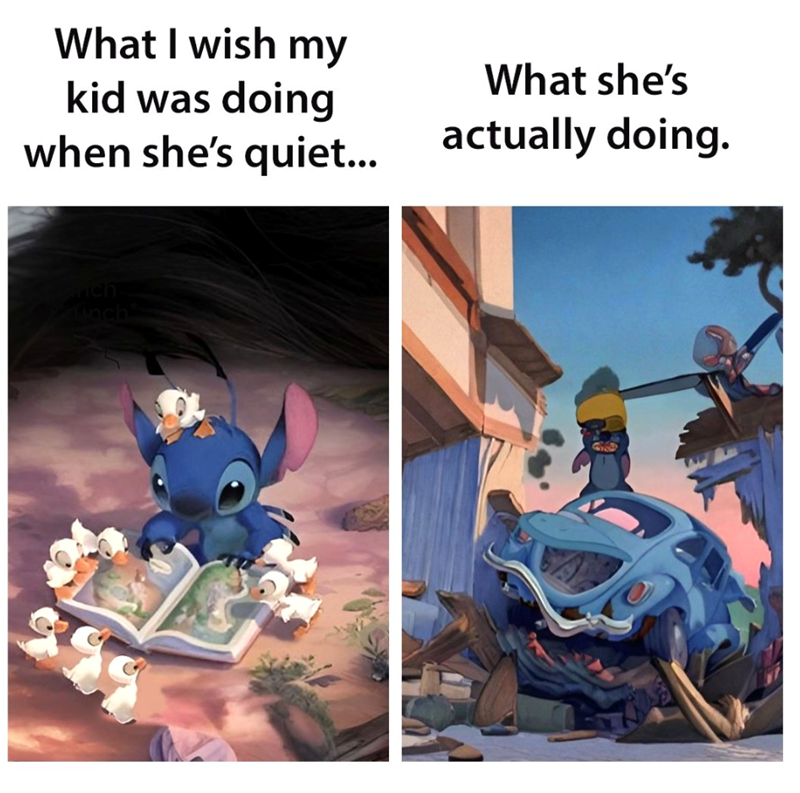 What I wish my kid was doing when she's quiet... What she's actually doing. rich unch