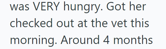 was VERY hungry. Got her checked out at the vet this morning. Around 4 months