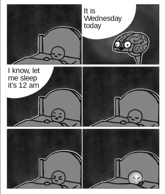 I know, let me sleep it's 12 am It is Wednesday today