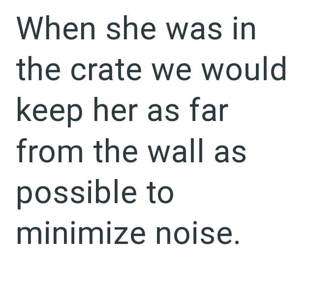 When she was in the crate we would keep her as far from the wall as possible to minimize noise.