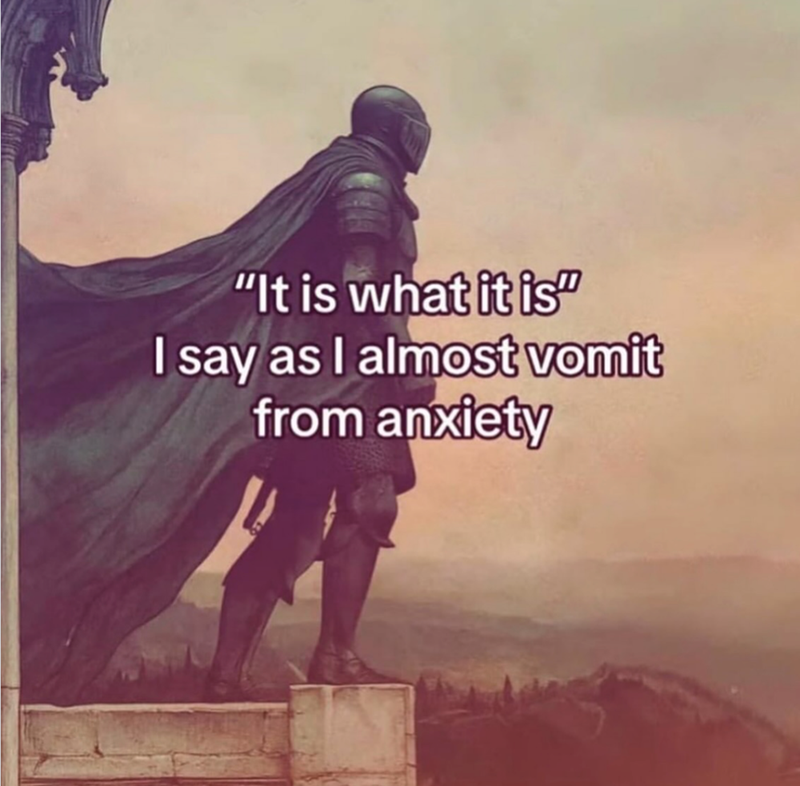 "It is what it is" I say as I almost vomit from anxiety