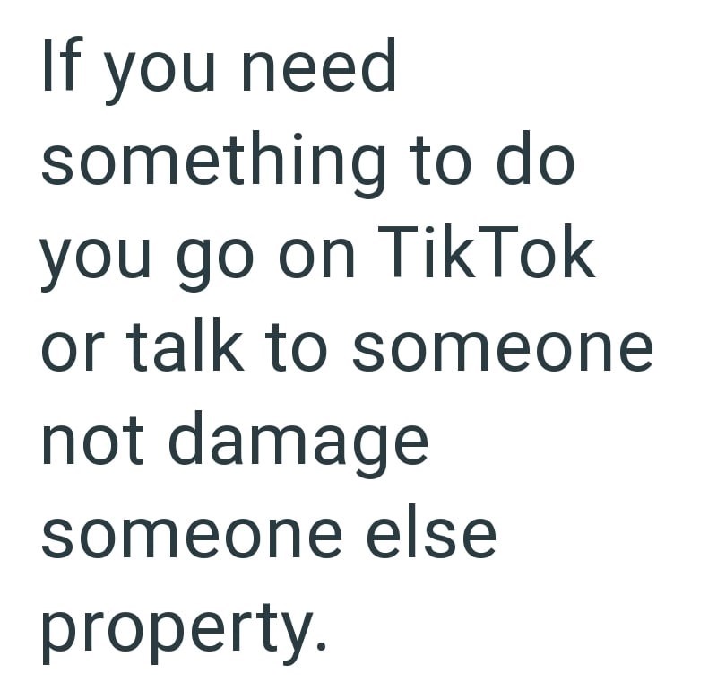 If you need something to do you go on TikTok or talk to someone not damage someone else property.