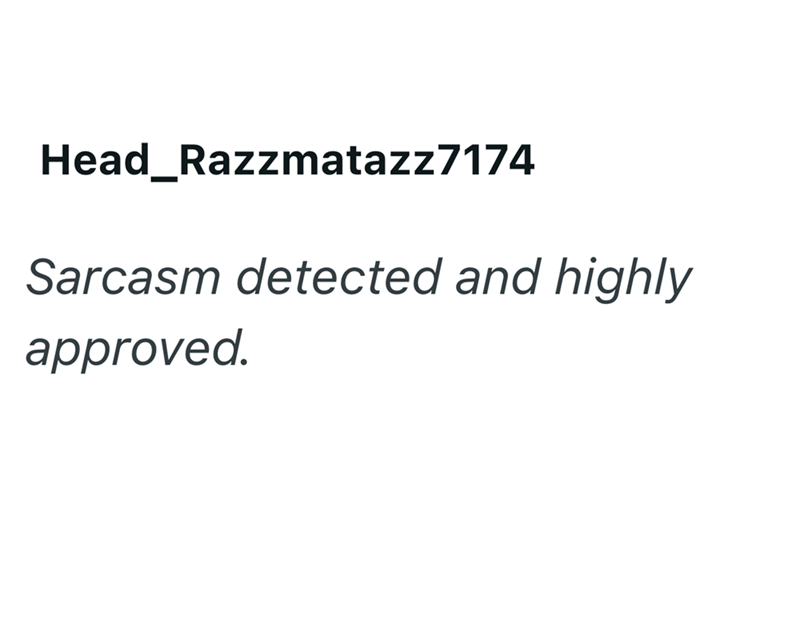 Head_Razzmatazz7174 Sarcasm detected and highly approved.
