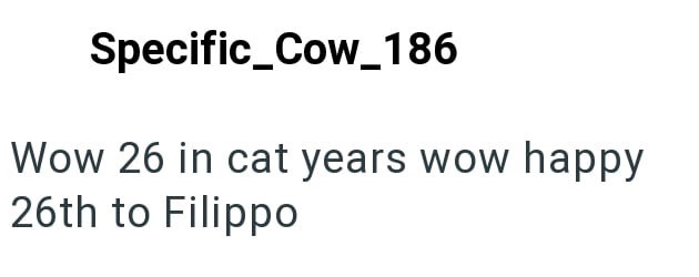 Specific_Cow_186 Wow 26 in cat years wow happy 26th to Filippo