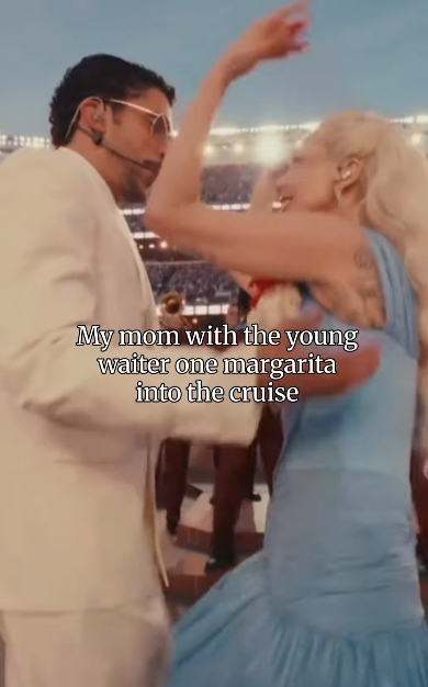 My mom with the young waiter one margarita into the cruise