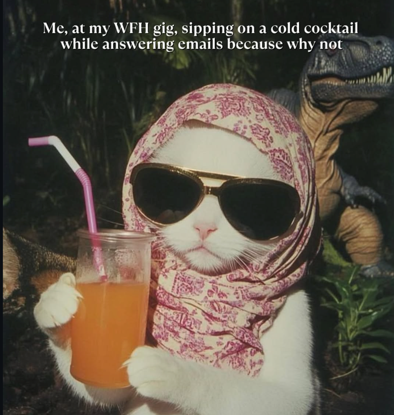 Me, at my WFH gig, sipping on a cold cocktail while answering emails because why not