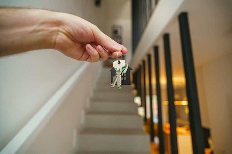 The landlord holds the elevator keys she “conveniently” forgot.
