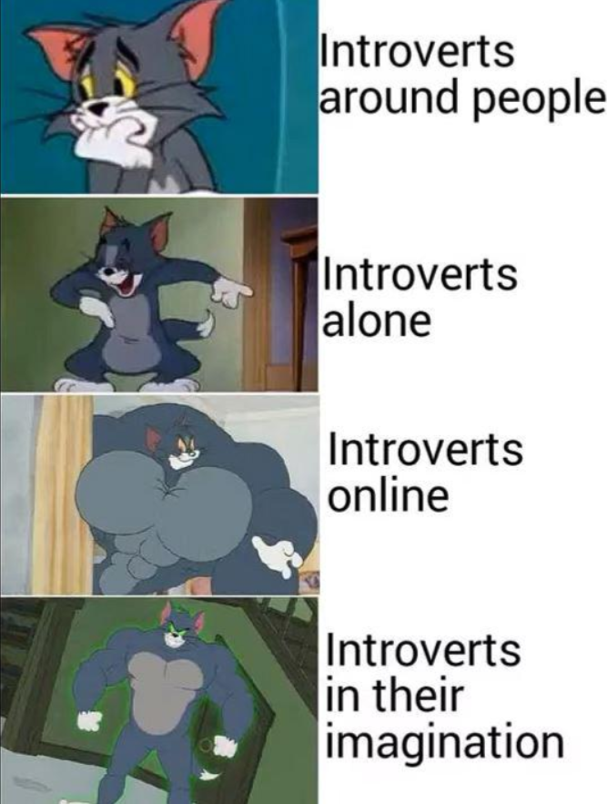 Introverts around people Introverts alone Introverts online Introverts in their imagination