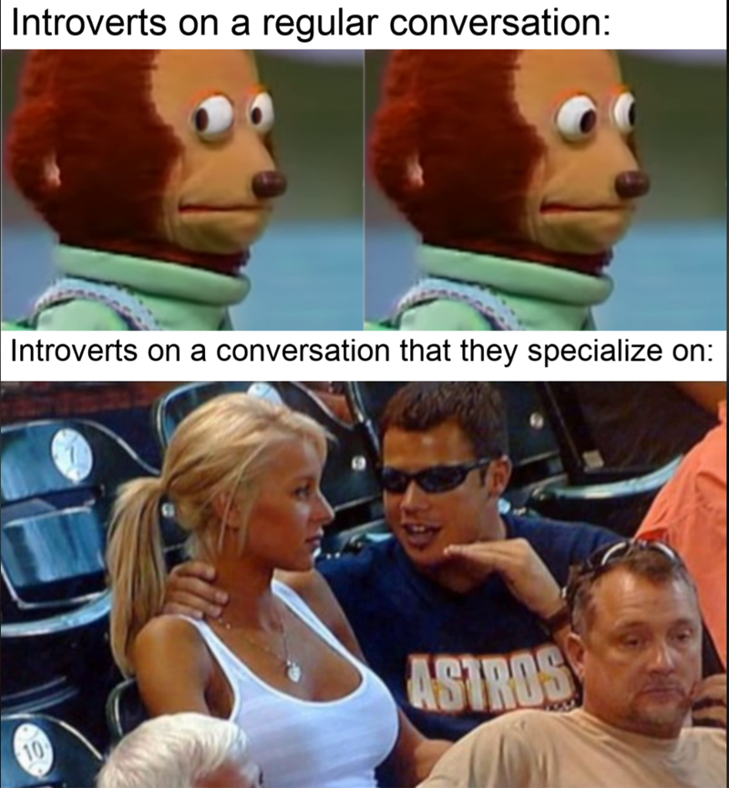 Introverts on a regular conversation: Introverts on a conversation that they specialize on: 10 ASTROS