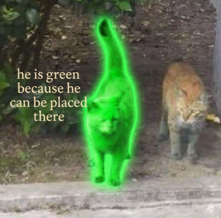 he is green because he can be placed there