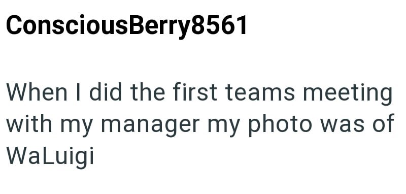 ConsciousBerry8561 When I did the first teams meeting with my manager my photo was of WaLuigi