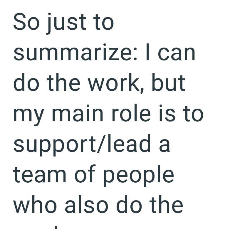 So just to summarize: I can do the work, but my main role is to support/lead a team of people who also do the