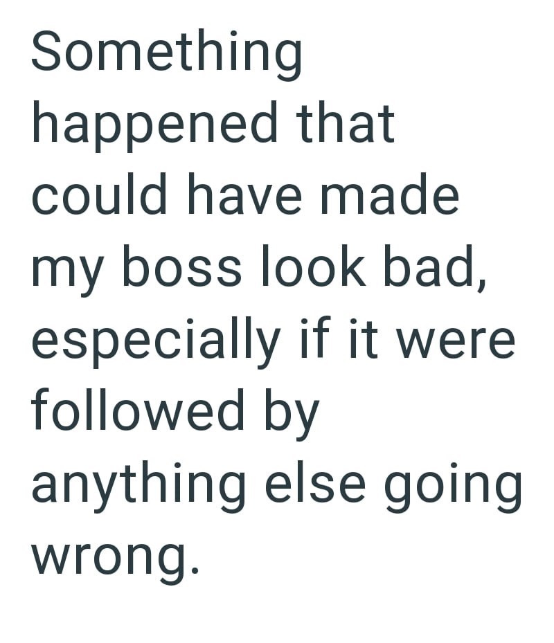 Something happened that could have made my boss look bad, especially if it were followed by anything else going wrong.