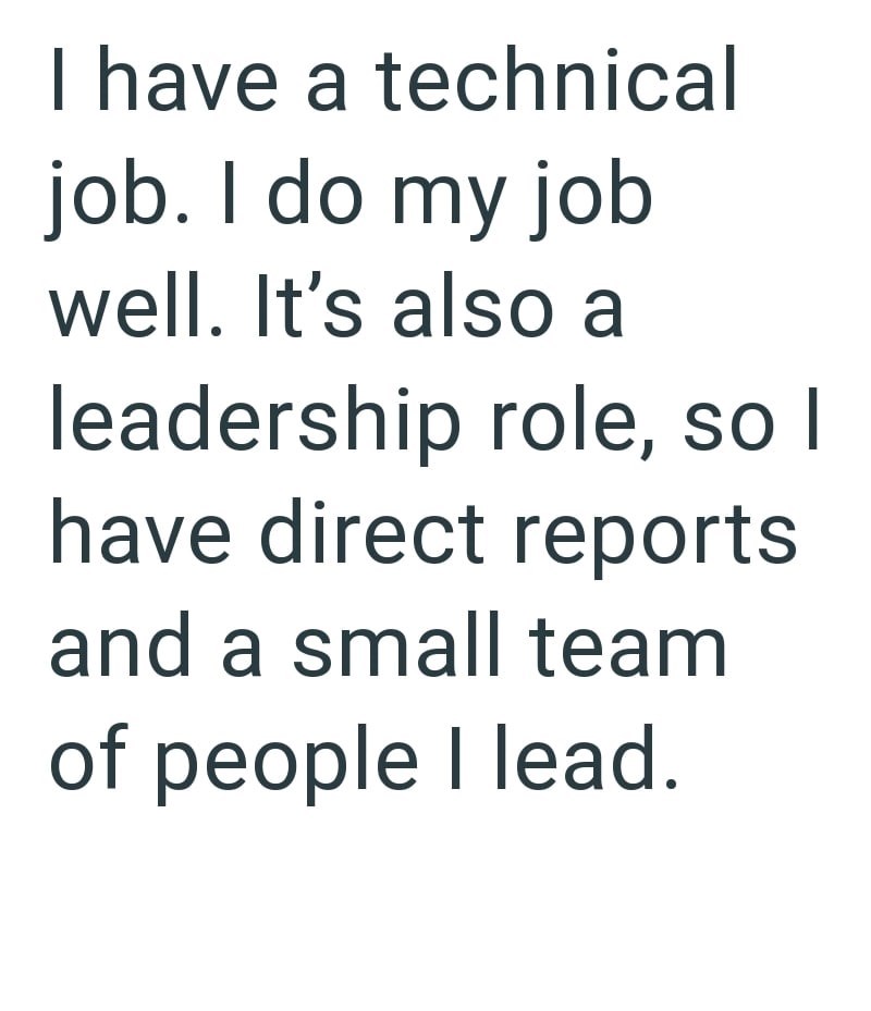 I have a technical job. I do my job well. It's also a leadership role, so I have direct reports and a small team of people I lead.