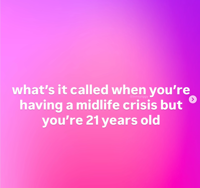 what's it called when you're Cinnepiggy having a midlife crisis but you're 21 years old