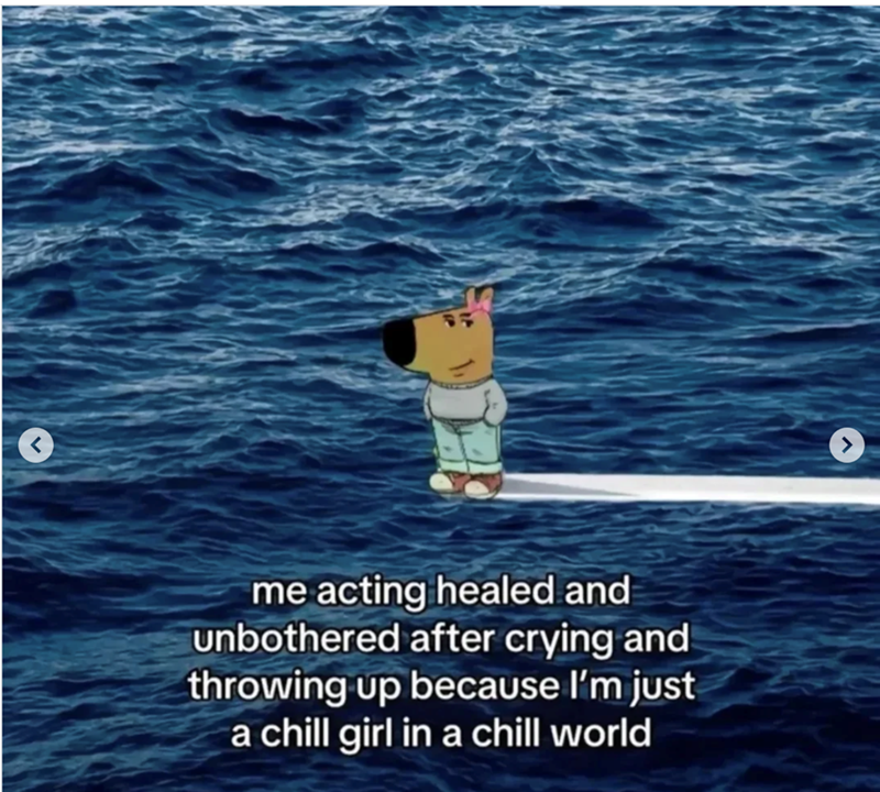 me acting healed and unbothered after crying and throwing up because I'm just a chill girl in a chill world