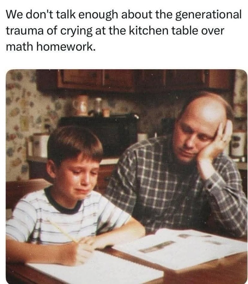 We don't talk enough about the generational trauma of crying at the kitchen table over math homework.