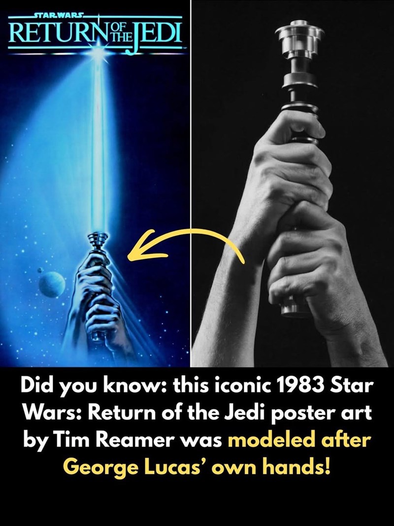 STAR WARS RETURNEDI Did you know: this iconic 1983 Star Wars: Return of the Jedi poster art by Tim Reamer was modeled after George Lucas' own hands!