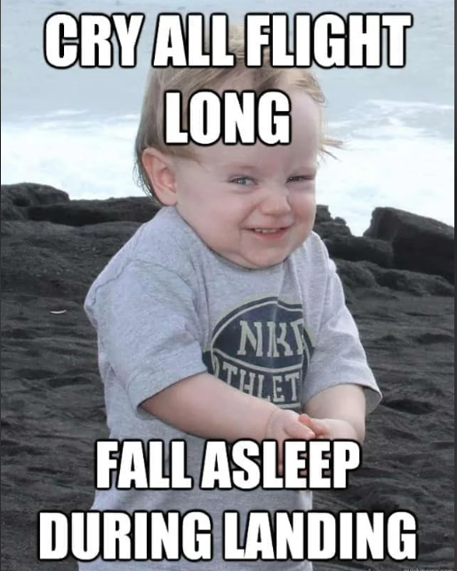 CRY ALL FLIGHT LONG NK THLET FALL ASLEEP DURING LANDING