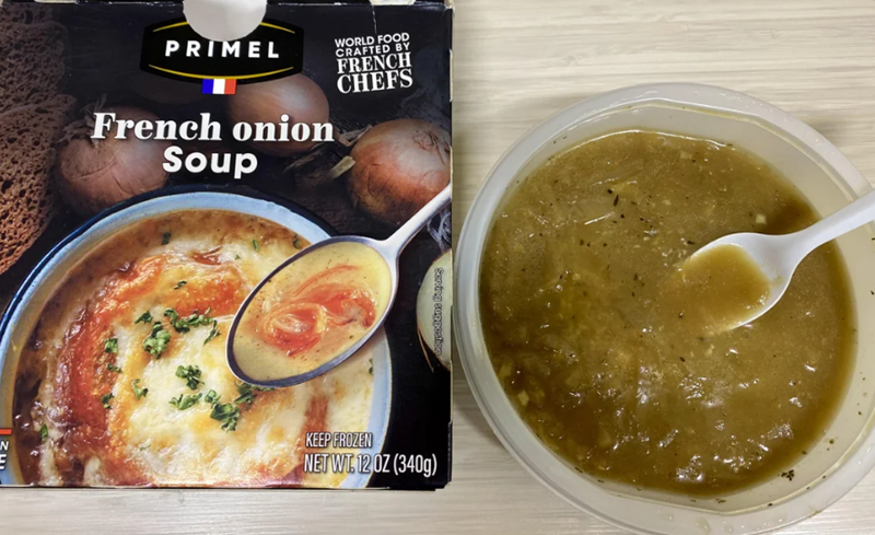 PRIMEL French onion Soup WORLD FOOD CRAFTED BY FRENCH CHEFS Serving suggestion N KEEP FROZEN NET WT 12 OZ (340g)