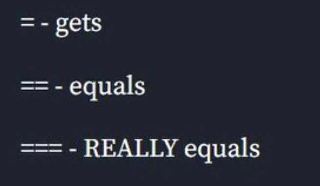 = - gets == = - equals REALLY equals