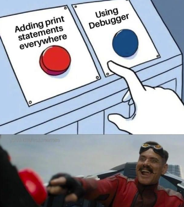 Adding print statements everywhere Using Debugger Vuva imishna.memes