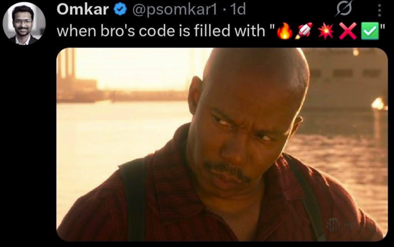 Omkar @psomkar1 1d when bro's code is filled with " SHOLE "I