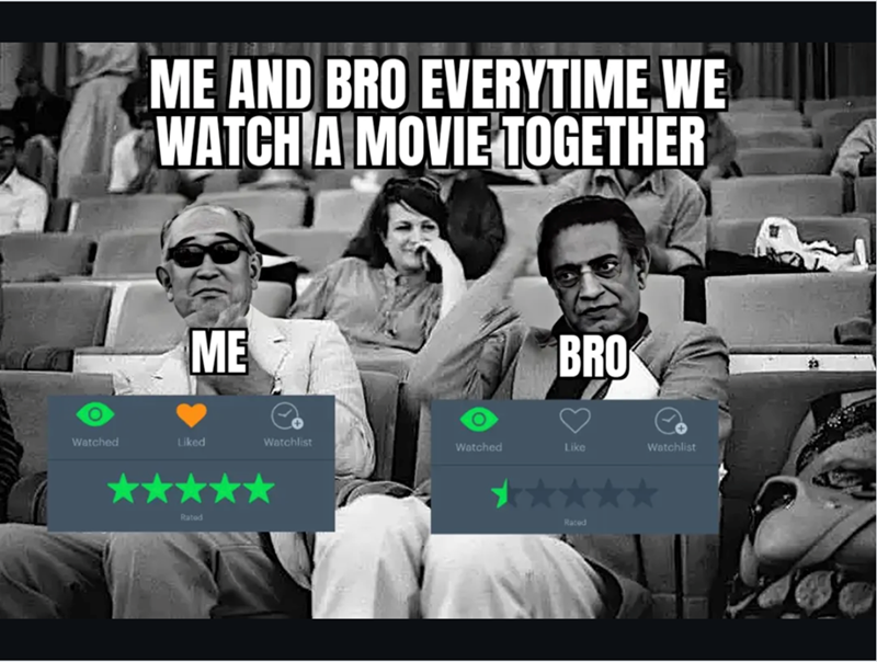 ME AND BRO EVERYTIME WE WATCH A MOVIE TOGETHER ME BRO Watched Liked Watchlist Watched Like Watchlist Rated Rated