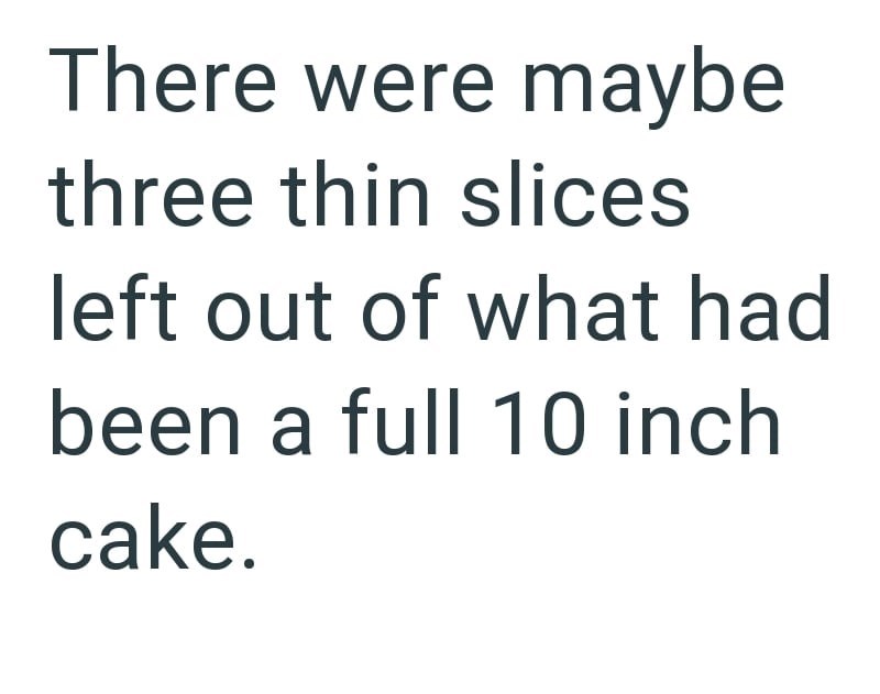 There were maybe three thin slices left out of what had been a full 10 inch cake.