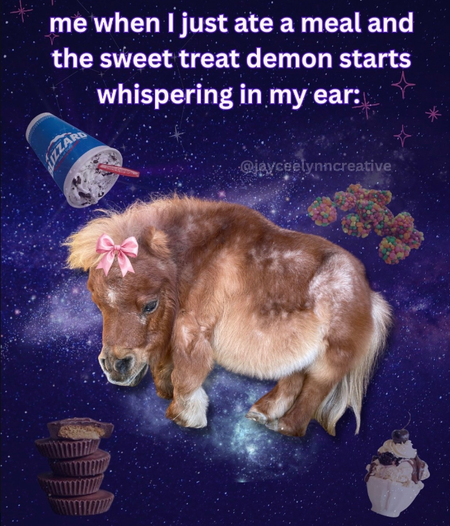 me when I just ate a meal and the sweet treat demon starts whispering in my ear: LIZZARD @jayceelynncreative.